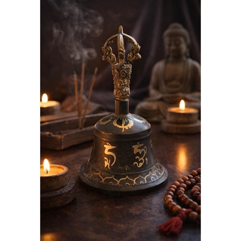 tibetan buddhist prayer bell ghanta vajra handle brass ritual meditation yoga
